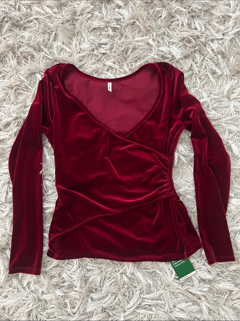 HALARA Burgundy Velvet Wrap-Effect Long Sleeve Top